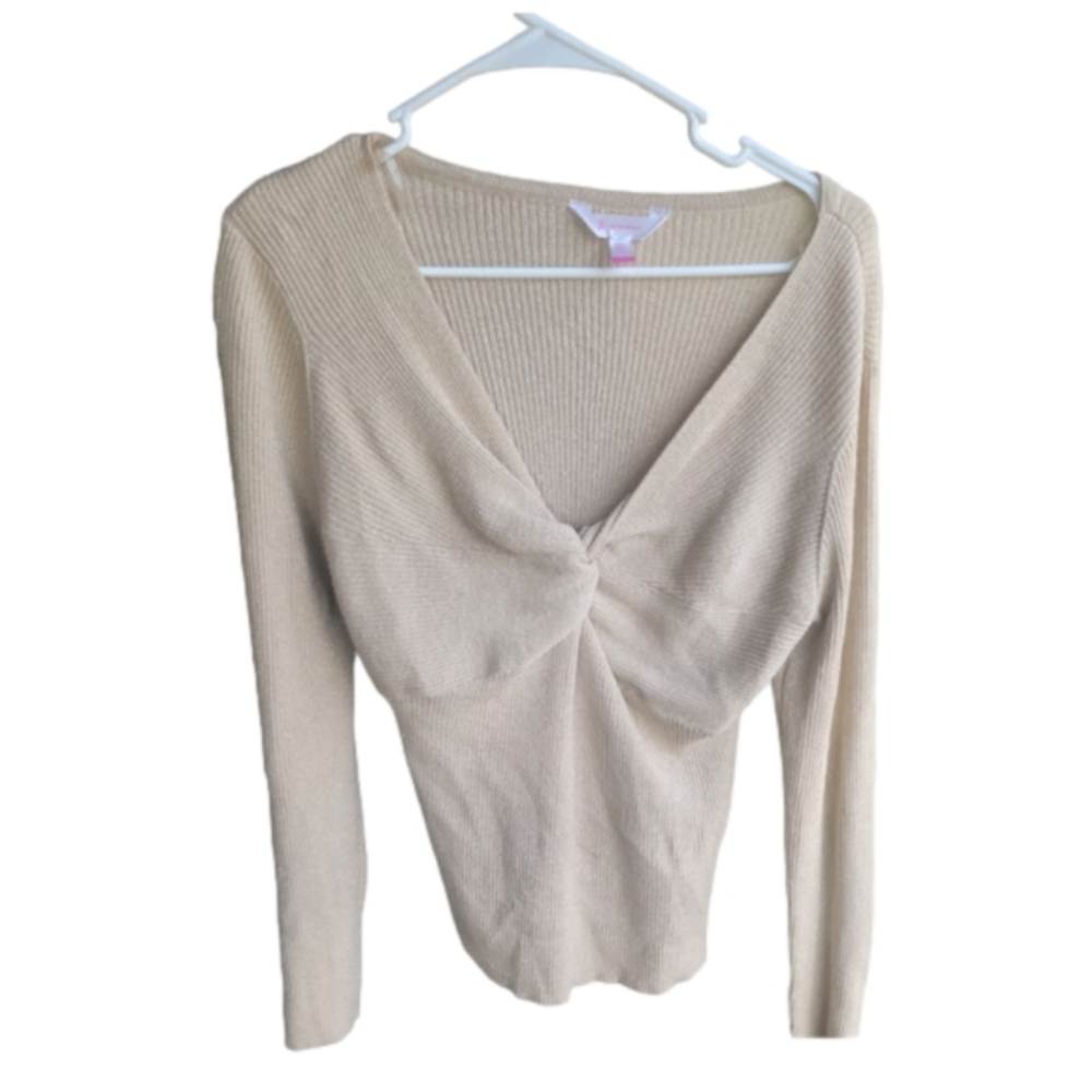 No Boundries cream color long sleeve light  sparkle goldsweater juniors 15-17 xl